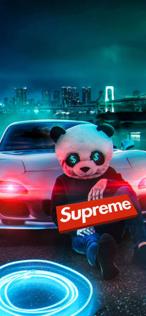 红色Supreme熊猫背景 — iPhone 12 壁纸