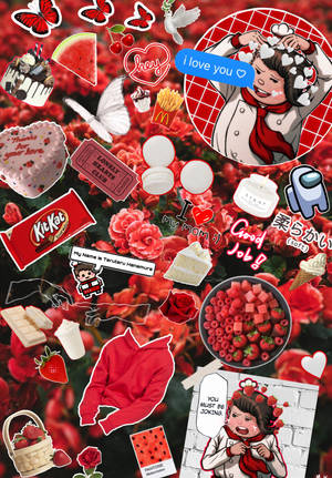 红色花朵Kitkat Picsart壁纸 — IQOO Pad5 壁纸