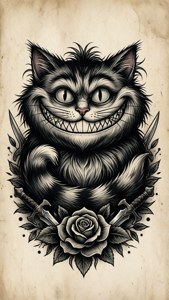 传统纹身闪绘风格的柴郡猫。 — 柴郡猫 壁纸