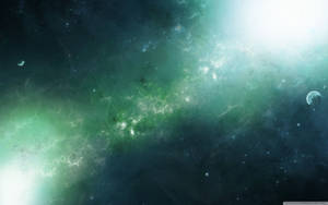 绿色天空与星系壁纸 — 深绿色 壁纸