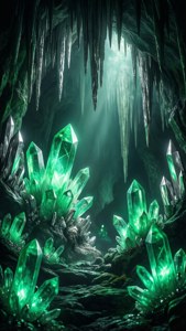 斯莱特林洞穴中发光的绿色水晶。 — 斯莱特林美学 壁纸