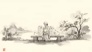 宁静、祥和、亚洲风格、背景、简约、插画、自然、自然4K、自然之爱、自然风景、禅意、女性、狗、狗艺术、艺术、风景、绘画、传统 — 自然 壁纸