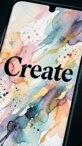 Pixel 8 搭配“Create”字体壁纸与水彩泼墨效果