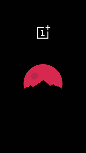 AMOLED壁纸，粉色月亮与OnePlus标志，黑色背景。