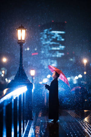 夜雨，身穿黑色长裙的女子，锁屏壁纸