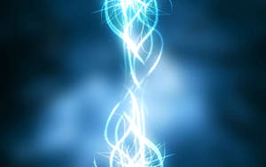 蓝色发光、流动且波动的线条，背景为蓝色模糊烟雾效果。