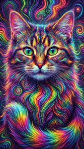 彩虹条纹与霓虹漩涡的迷幻柴郡猫。 — iPhone 5 壁纸