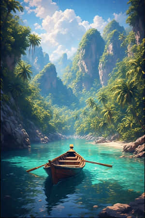 海滩，长尾船，悬崖，丛林，热带，棕榈，翡翠水域，天堂，旅行，4K — 4K 壁纸