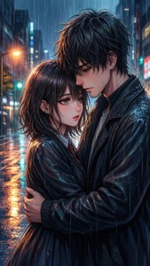 动漫情侣在雨中相拥 — 动漫情侣 壁纸