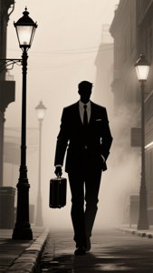 黑色动漫 noir 风格壁纸，描绘雾中穿西装的男子。 — 黑色动漫 壁纸
