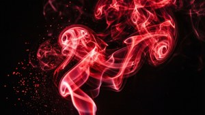 黑色背景上动态的霓虹红色烟雾旋涡。 — 霓虹红 壁纸