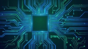 发光的霓虹蓝电路板 — 霓虹蓝美学 壁纸