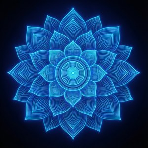 发光的霓虹蓝莲花曼陀罗图案 — 霓虹蓝 壁纸