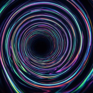 一条由霓虹灯光勾勒出的深邃螺旋隧道。 — Galaxy Watch 壁纸