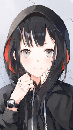 黑发动漫女孩连帽衫壁纸 — 动漫女孩连帽衫 壁纸