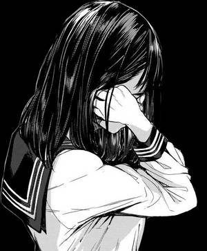 黑白制服中的悲伤动漫女孩 — 黑白动漫 壁纸
